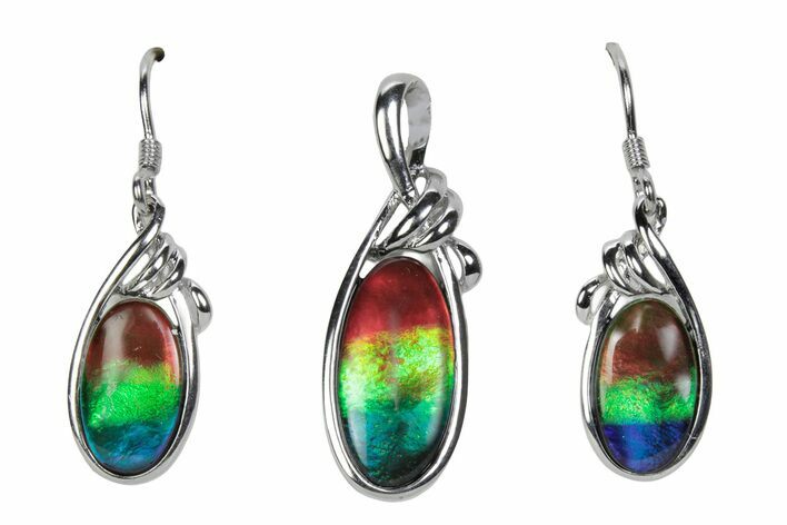 Stunning Ammolite Oval Pendant/Earrings Set - Sterling Silver #380595